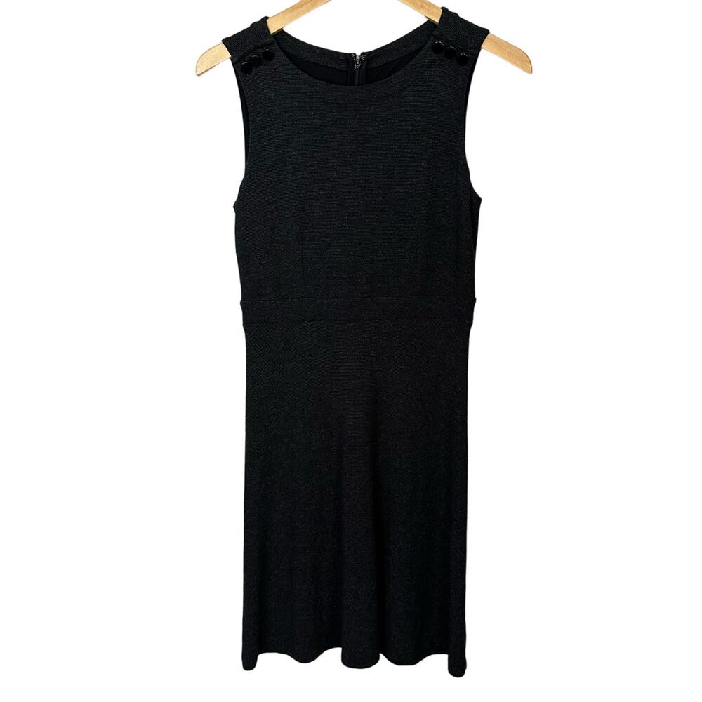 Loft Career Dress Black Sleeveless‎ Womens Petite Size 4P Button Details Zipper